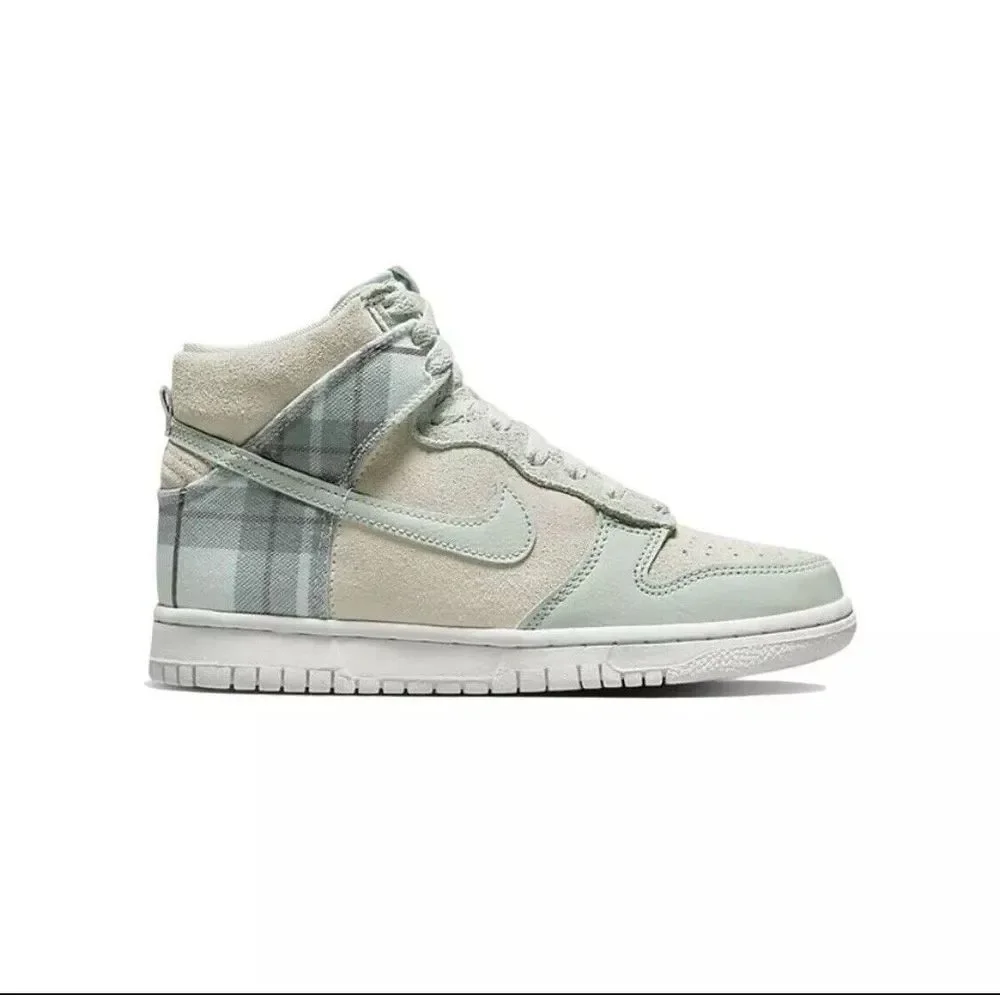 Nike Big Kid's Dunk High GS Tartan DV1724-100 Plaid White/Light Green Size 5.5 Y